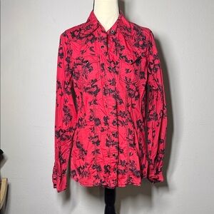 Cruel Girl Red and Black Floral Button Down Shirt